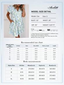 Acelitt Summer Light Blue Floral Contrast Edge Layered Short Sleeve Mini Dress Elegant Vacation - Baby Blue - View 3
