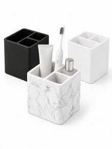 Organizador de baño de silicona de 3 compartimentos con agujeros de drenaje, soporte para cepillo de dientes y pasta de dientes para cepillo de dientes eléctrico, afeitadora, pincel de maquillaje, escritorio, fregadero de cocina, almacenamiento en encimera de tocador, 3 opciones de color - Multicolor - Ver 1