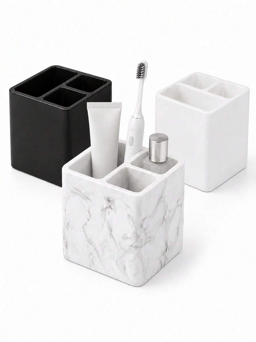 Organizador de baño de silicona de 3 compartimentos con agujeros de drenaje, soporte para cepillo de dientes y pasta de dientes para cepillo de dientes eléctrico, afeitadora, pincel de maquillaje, escritorio, fregadero de cocina, almacenamiento en encimera de tocador, 3 opciones de color - Multicolor - Ver 1
