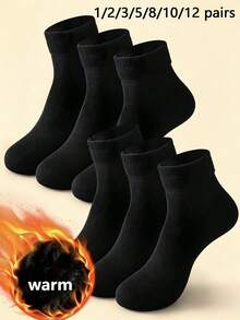 12/10/8/6/5/3/2/1 Pair Velvet Lined Warm Thick Mid-Calf Socks, Thick Warm Socks, Winter Socks, Ankle Socks, Women's Comfortable Loungewear, Perfect For Autumn/Winter Wear - Black - View 7
