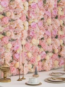 MEHELANY 1 pièce Panneau mural floral, 12,6*12,6 pouces Faux panneau de roses roses et d'hortensias, fond floral artificiel pour décoration murale, décoration de fête de mariage, décoration de mariée/fête, Saint-Valentin, cadeau - Rose pâle - Voir 1