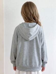1pc Young Girls New Letter Print Zip-Up Hooded Jacket Cute Casual Children's Sweatshirt - Light Grey - View 5