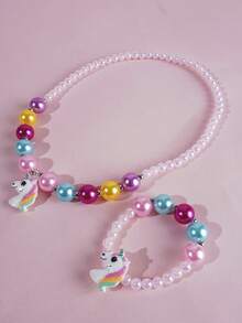 2pcs/Set Unicorn Beaded Bracelet & Necklace Set, Colorful Charm Jewelry Accessories For Girls, Gift For Friends - Multicolor - View 12