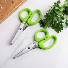 3/5 Blade Stainless Steel Kitchen Scissors, Multi-Color Herb & Vegetable Chopper, Sharp & Rust-Resistant, Ergonomic Handle, Convenient For Slicing & Chopping Scallions, Salad, Chili, Cilantro, Spices & Food Prep, Includes Brush, Essential Cooking Tool For Home & Restaurant - Multicolor - View 10