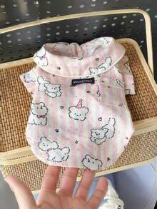 1pc Pet Pajamas Short Sleeve Thin Fleece Outfit, Fashion Anti-Shedding Set, Suitable For Poodle, Teddy Dog And Other Small Dogs, Lightweight Spring/Autumn Dog Cat Pet Couple Outfit - Multicolor - View 4