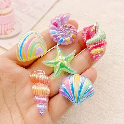 6/12/30pcs Ocean Theme Resin Accessories - Shiny Starfish And Shell Decorations, Flat Bottom, No Holes, Suitable For Crafts, Beach Wedding Jewelry Making, Nautical Scrapbooking, Random Colors