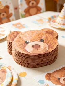 20张泰迪熊造型纸巾，泰迪熊头造型一次性纸巾，泰迪熊主题生日派对，生日派对用品，纸巾，餐具，新娘送礼会装饰，婴儿送礼会装饰，一周岁生日，农场主题生日派对，性别揭晓派对用品，桌面装饰，厨房用品 - 棕色小熊 - 查看 3