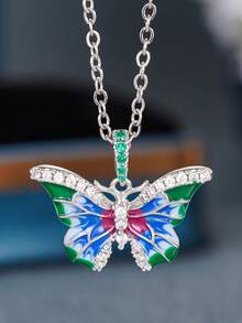 1pc Beautiful Butterfly Shaped Cubic Zirconia Pendant Necklace, Suitable For Women To Wear, Applicable For Wedding, Engagement, Anniversary, Party, Valentine's Day Gift - 1# - View 5