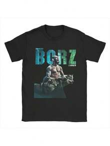 Herren-T-Shirt mit Khamzat Chimaev Borz Grafik – Dieses lässige Kurzarm-T-Shirt aus 100 % Baumwolle verfügt über einen auffälligen blauen Aufdruck und sorgt das ganze Jahr über für Komfort. Maschinenwaschbar, es ist perfekt für die Reinigung. - Schwarz - Übersicht 2