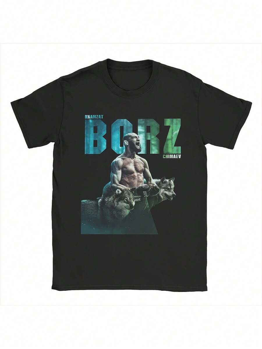 Herren-T-Shirt mit Khamzat Chimaev Borz Grafik – Dieses lässige Kurzarm-T-Shirt aus 100 % Baumwolle verfügt über einen auffälligen blauen Aufdruck und sorgt das ganze Jahr über für Komfort. Maschinenwaschbar, es ist perfekt für die Reinigung.