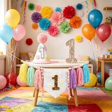 3 pièces Ensemble de décoration d'anniversaire rose, bannière pour chaise haute, couronne d'anniversaire, décoration de fête, accessoires de toile de fond photo pour fête d'anniversaire - 3 pièces couleur - Voir 6