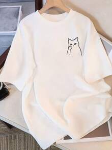 Women's T-Shirt Made Of Pure Cotton With A Unique Design Print, New Summer Style 2026, Loose Fit, Slimming Top For Female Students. - 白色 - 查看 1