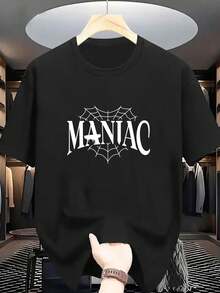 New Summer Collection MANIAC Letter Print Classic  Men'S Casual Stylish Short-Sleeve Stretchy Ribbed Round-Neck Comfortable Breathable T-Shirt - 白色 - 查看 8