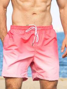 Plus Size Men's Ombre Digital Print Beach Shorts, Casual-Holiday Loose Fit Summer Workout Running Shorts - Pink - View 3