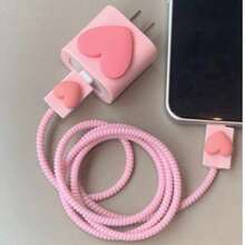 4件組粉色愛心造型18/20W充電器保護套，數據線保護套，純手工粉色愛心 - 粉色 - 查看 6