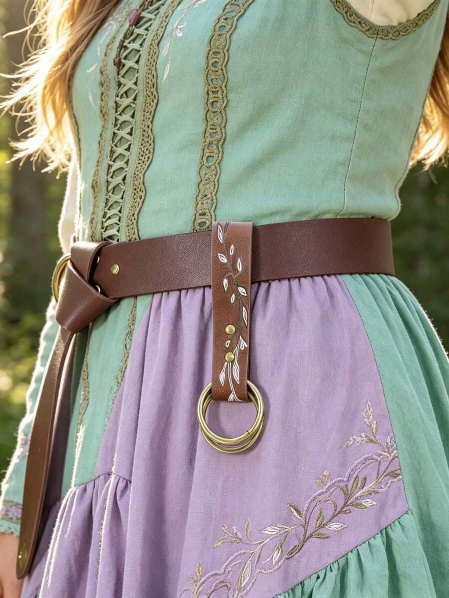 Accesorio de cinturón de falda de PU estilo Renacimiento, clip de falda vintage medieval con hiedra, accesorio de disfraz de Halloween, accesorio de cinturón de cintura de falda de senderismo medieval - A - Ver 1