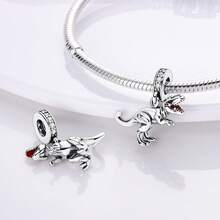 1pc Silver Plated Animal Series Forest Elephant Tiger Lion Dinosaur Zebra Sloth Rabbit Panda Pendant Beads Suitable For Bracelet Bangle Necklace Beads Suitable For DIY Jewelry Making Human And Nature Theme Beads - Silver - View 5