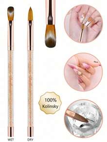 Olasalon Acrylic Nail Brush, Professional Acrylic Nail Brush, Silver And Gold Glitter Handle, Comfortable And Durable, New Style - Gold - View 3