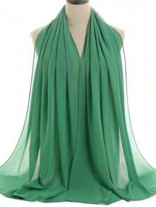 Solid Color Casual Polyester Versatile Scarf - Green - View 2