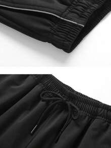 Women's Fashionable White Trim Drawstring Waist Cuffed Joggers, Personalized Print, Elastic Drawstring Waist, Comfortable And Breathable, Suitable For Outdoor Sports, Fitness, Casual Wear, Perfect Holiday Gift For Girlfriend, Lover, Mother - Black - View 9