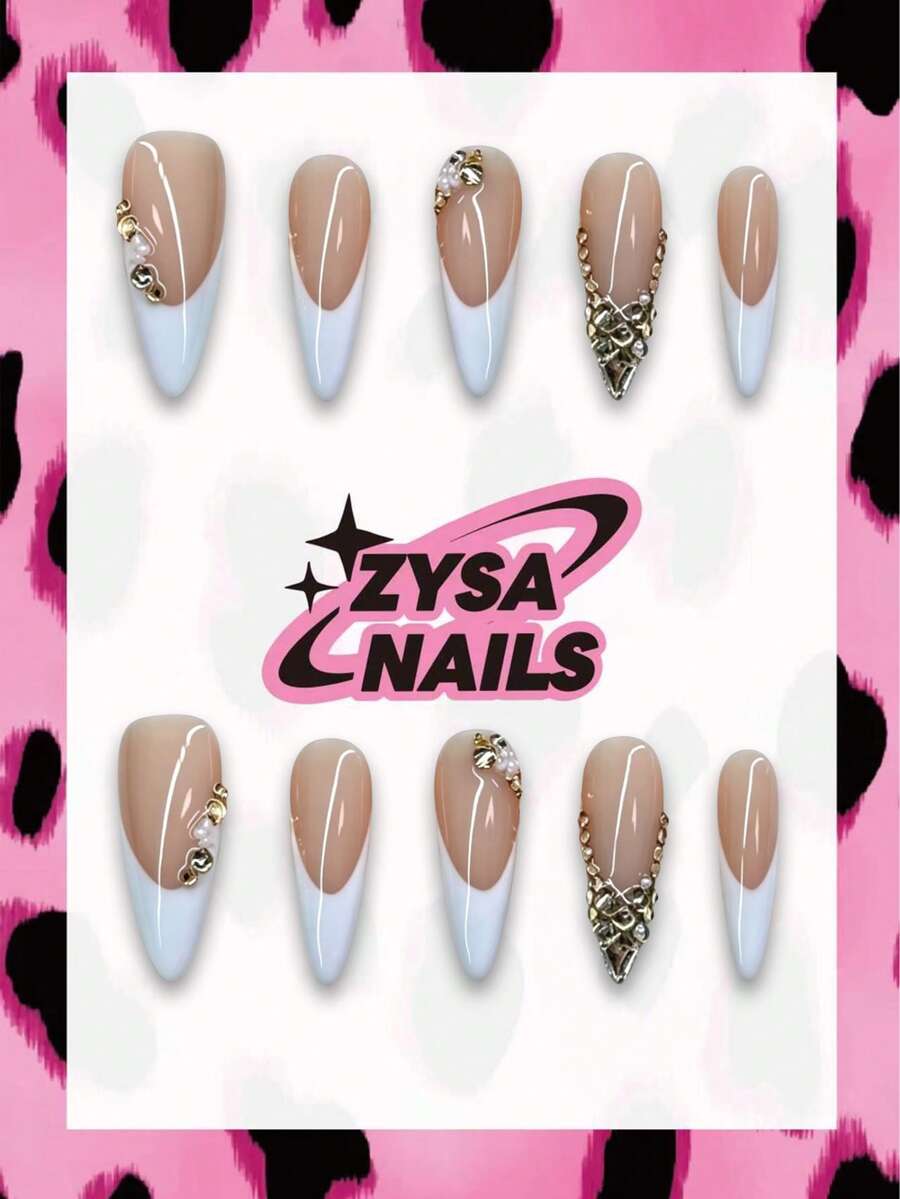 Zysa 10pcs High-Quality Almond Handmade Nails French Manicure Press On Nails Short Nails Nuede Nails Y2K Style Summer Nails, Daily Wear, Graduation, Travel, Holidays, Gifts Suitable For Parties And Music Festivals Back To School - Multicolor - View 1