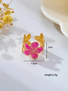 1pc Fashionable Exquisite Versatile Vintage Colorful Oil Drop Flower Open Ring, Suitable For Women's Daily Wear - Flower Ring - View 9