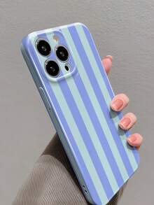 1件 極簡甜美風條紋圖案穿孔亮面薄膜全包覆硬殼手機殼，適用於 iPhone 11/12/13/14/15/16 Pro Max - 彩色 - 查看 3