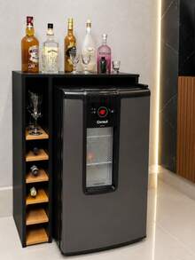 Aparador Adega Para Cervejeira Frigobar Bar Nicho Prateleiras preto - Preto - Visão 2