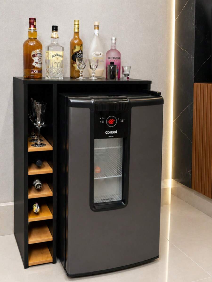 Aparador Adega Para Cervejeira Frigobar Bar Nicho Prateleiras preto