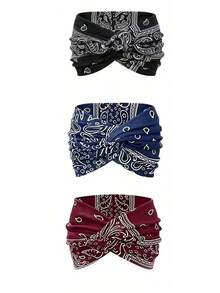 1pc/3pcs/4pcs Plus Size Girls Bohemian Style Printed Pattern Sports Headband, Elastic Cross Print Hairband Outdoor Activity Girls Headscarf Fashion Hair Accessory Summer Vacation - Multicolor - View 11