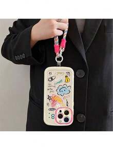Colorful Star & Letter Painted Skin-Feel Anti-Drop Phone Case With Lanyard, Compatible With Ip14, Ip14pro, Ip14promax, Ip13, Ip13pro, Ip13promax, Ip11, Ip11promax, Ip12, Ip12pro, Ip12promax, IpXR, IpXS, Ip15, Ip15pro, Ip15promax, Ip16, Ip16pro, Ip16promax, Ip17, Ip17pro, Ip17air, Ip17promax, Premium Anti-Drop Phone Case - Multicolor - View 4