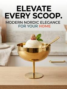 3 Styles Gold Stainless Steel Round High-Foot Dessert Cups In Large/Medium/Small Sizes, Multiple Specifications Available, Suitable For Summer Ice Cream, Desserts And Other Daily Home Use And Party Event Tableware Matching - Multicolor - View 6