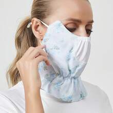 áscara Facial Protectora Contra el Sol, Transpirable y con Diseñde Hojas para Uso en Exteriores - Hojas y flores de color beige - Ver 1