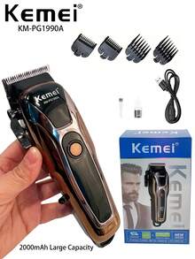 Kemei KM-PG1990A 男士電動理髮器，專業理髮剪，適用於理髮店或居家使用，USB充電，附LCD顯示螢幕，適合日常居家理髮，男士無線充電理髮器 - 銀色 - 查看 12