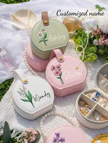 個性化珠寶盒－生日花卉、客製化珠寶盒－生日花卉、婚禮伴娘禮盒（送給姐妹）、女性禮物 - 彩色 - 查看 1