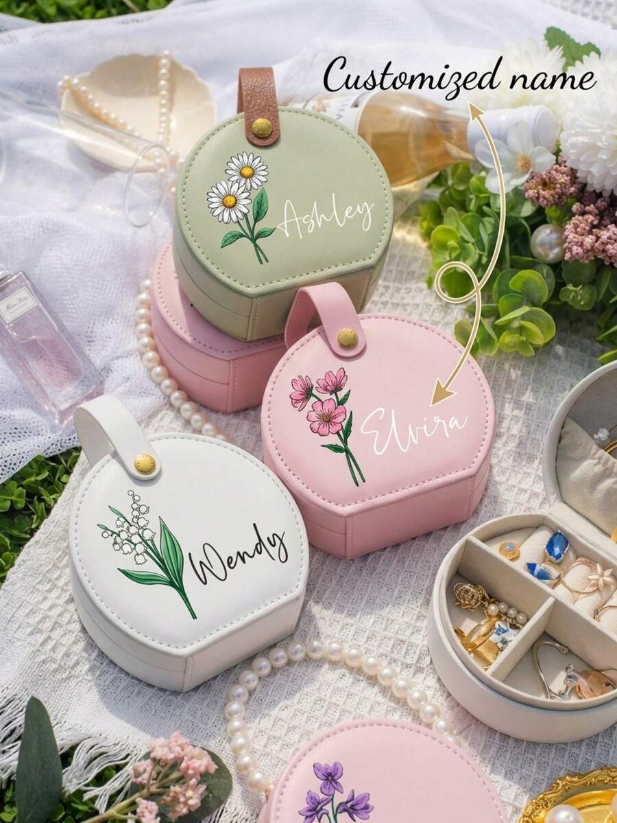 個性化珠寶盒-生日花卉、客製化珠寶盒-生日花卉、婚禮伴娘禮盒(送給姐妹)、女性禮物 - 彩色 - 查看 1