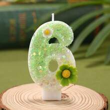 Green Daisy Floral Number Birthday Candle 1PC, Ins Fresh Style Smokeless Cake Topper Decor, For Baby 1st Birthday, Full Moon Party, Boy Girl Milestone, Wedding, Anniversary, Valentine's Day Dessert Table Supplies - View 10