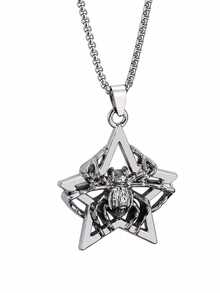 1pc Halloween Gift European Gothic Spider Pendant Necklace With Pentagram, Vintage Punk Oversized Extra Long Stainless Steel Chain, Unisex Daily Sweater Chain - Silver - View 2