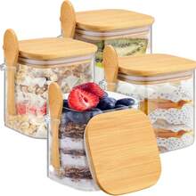 2/4pcs-18oz Square Spice Jars With Spoons, Glass Seasoning Containers, Kitchen Storage Containers, Glass Airtight Jars, Suitable For Kitchen Spices, Dried Fruits, Grains, Coffee Beans, Candy, Cookies, Kitchen Countertop Storage Organizer, Stackable - Clear - View 6