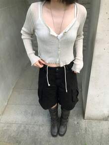 秋冬韓系百搭亞麻針織開襟衫 薄款羅紋素色防曬長袖上衣 女款 - 綠色 - 查看 7