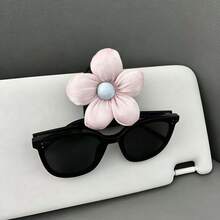 Flower Car Sunglasses Holder, Black PU Leather Magnetic Clip, Fashionable Eyewear Storage Clip - Black Clip - View 2