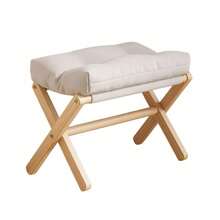 Solid Wood Shoe Changing Stool Footstool Sofa Rest Footstool, Folding Low Stool For The Entryway, Cotton-Filled Cushion Stool - White - View 10