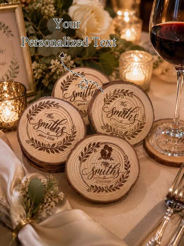 Posavasos de madera personalizados con grabado - Recuerdos de boda personalizados, regalos de boda rústicos únicos, decoración de fiesta de aniversario, posavasos de madera para bebidas al por mayor
