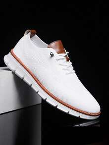 STARNOVO Men's Breathable Mesh Running Shoes, Slip-On Elastic Lazy Laces, Lightweight Sole, Anti-Slip Design, Comfortable Fit, Suitable For Daily Office, Travel, Outdoor Wear - White - View 3