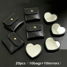 Juego de 1/2/20 piezas Espejo de maquillaje con forma de corazón y bolsa de maquillaje en rosa, blanco, negro y verde, Espejo de maquillaje portátil de vidrio rosa con bolsa de maquillaje exquisita, Espejo de bolsillo compacto adecuado para viajes, regalos del Día de San Valentín, Navidad, decoración del hogar y regalos festivos, recuerdos de temporada de graduación, bodas, reuniones familiares - A - Ver 14