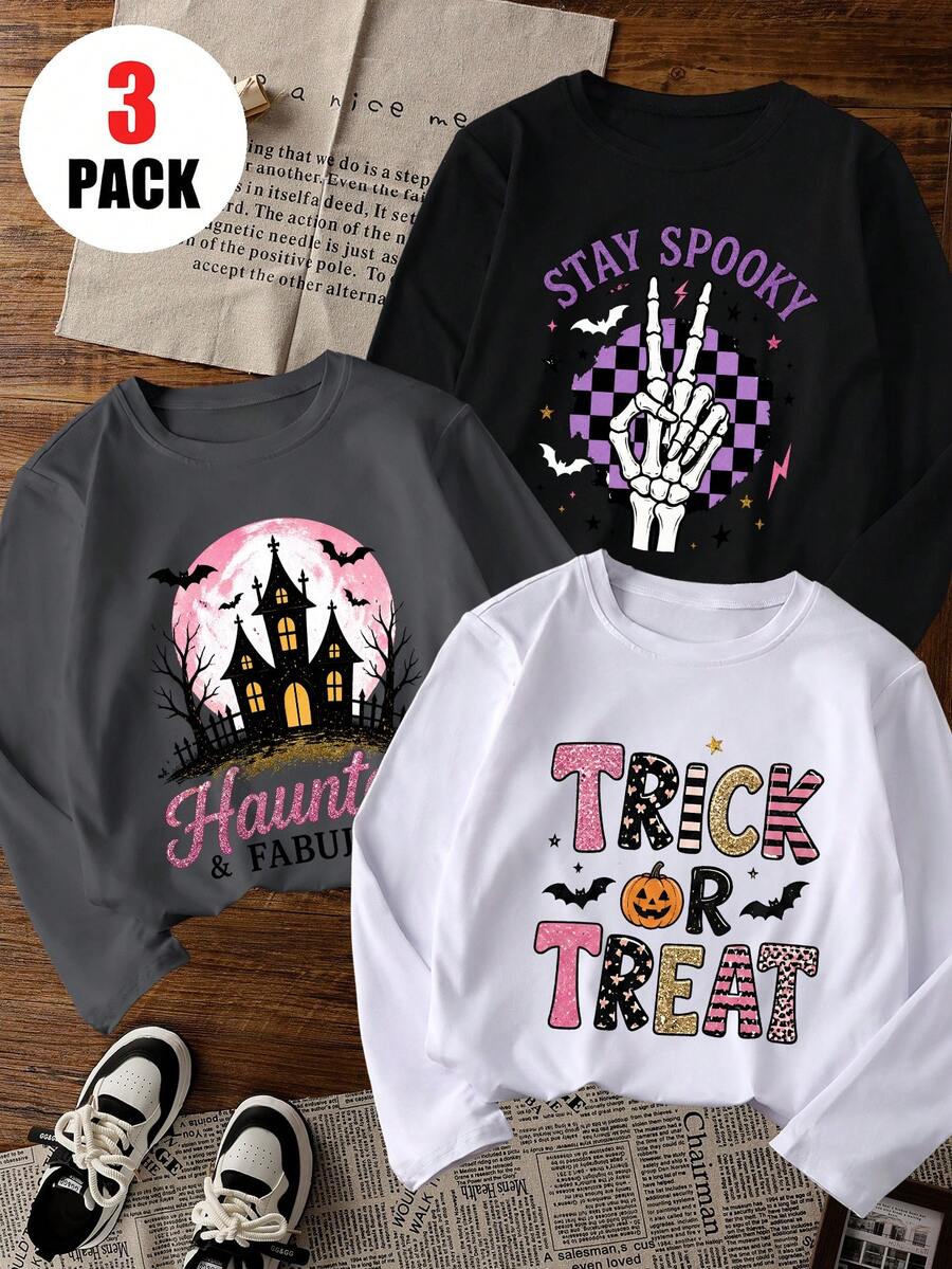 [Halloween] Girls' Halloween Long Sleeve T-Shirt, Skull Peace Sign ...
