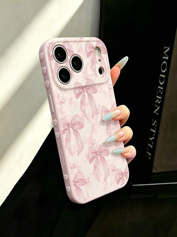 1pc New Premium Ins Style Light Pink Floral Bow Pattern Side 3D Heart Phone Case Compatible With Apple/ Phones Apple 17/17Pro/17ProMax/16/16Pro/16ProMax/16Plus/15/15Plus/15Pro/15ProMax/14/14Plus/14Pro/14ProMax/13/13Pro/13ProMax/12/12Pro/12ProMax/11/11ProMax/XR/XSMAX/7G/8plus/Galaxy S26/S26 Ultra/S26 Plus/S25/S25 FE/S24/S23/S22/A05/A10S/A12/A13/A16/A15/A35/A36/A20/A50/A55/A56/Shockproof Anti-Collision Protective Cover