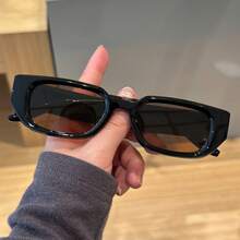1 paire de lunettes de mode de vacances style de rue personnalisées avec monture ovale noire en PC, rivets et jambes larges vintage pour hommes - Brun - Voir 6