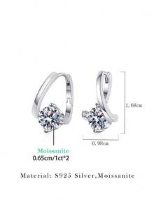 2pcs High-End Fashion 925 Sterling Silver 1Carat X 2 Moissanite Earrings, Suitable For Women's Daily Wear, Banquet, Vacation, Valentine's Day, Mother's Day, Women's Birthday, Wedding Anniversary Jewelry Gift - Silver - View 3