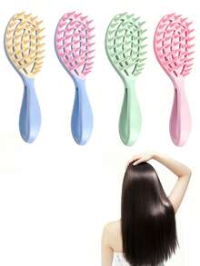 1pc Detangling Comb, Scalp Massage Shampoo Brush With Soft Silicone Bristles, Anti-Dandruff Scalp Exfoliating Brush, Hair Growth Promoting Scalp Massage Brush, Dry & Wet Use Scalp Care Hair Brush, ABS Plastic Handle, Women's Hair Accessory - Multicolor - View 1